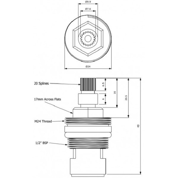 Tap Cartridge 1/2" BSP Ceramic Disc 20 Teeth Spline Plumb Spares Direct